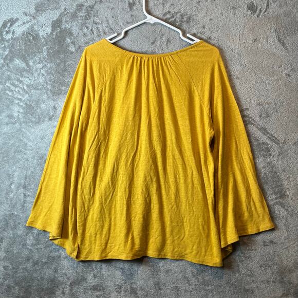 Chicos Women's Shirt Sz 2 Large Bell Sleeve Yellow Linen Blend Pleated New - Picture 3 of 7
